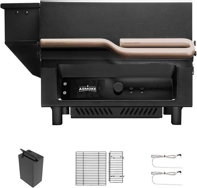 ASMOKE Essential– Guga’s Pick | Smart Portable Wood Pellet Grill & Smoker with 5" LCD Screen, 8-in-1 Grill,8H Battery, Effortless Cleaning, Wi-Fi Smart Control, 271 sq.in,Fit for Family BBQ