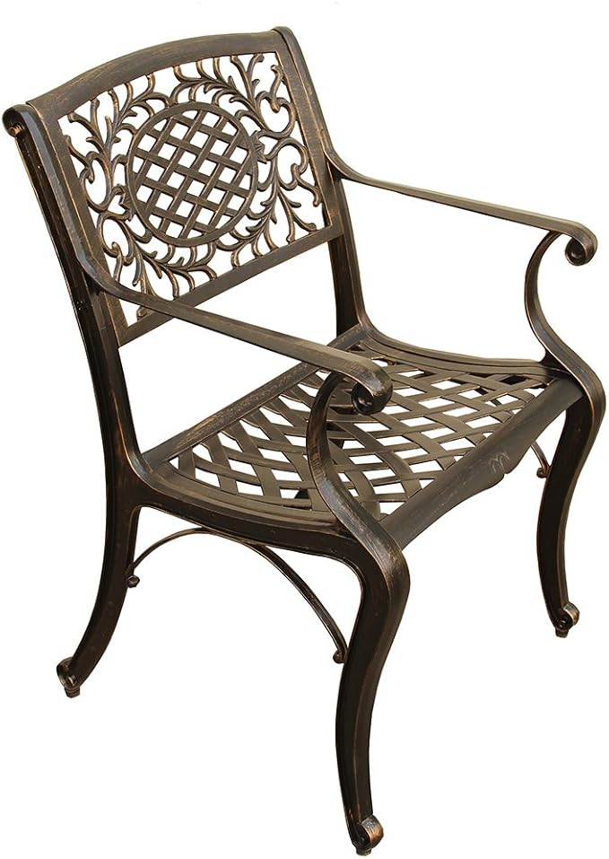 Oakland Living Contemporary Modern and Ornate Traditional Outdoor Mesh Lattice Aluminum 63 inch Bronze Hexagon Dining Set with Lazy Susan and Six Chairs