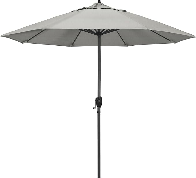 California Umbrella 9' Rd Aluminum Patio Umbrella, Crank Lift, Auto Tilt, Black Finish, Sunbrella Granite