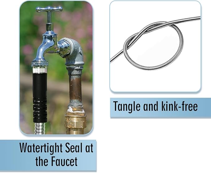 Stainless Steel Garden Hose 5FT, Perfect RV Accessory, Drinking Safe, Highly Flexible & Durable, Female to Male(Silver)