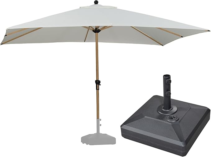 PURPLE LEAF 9' x 11.5' Patio Umbrella with Base Outdoor Umbrella Market Umbrella with Crank & 8 Ribs Aluminum Rectangular Table Umbrella Outdoor Patio for Backyard, Cream