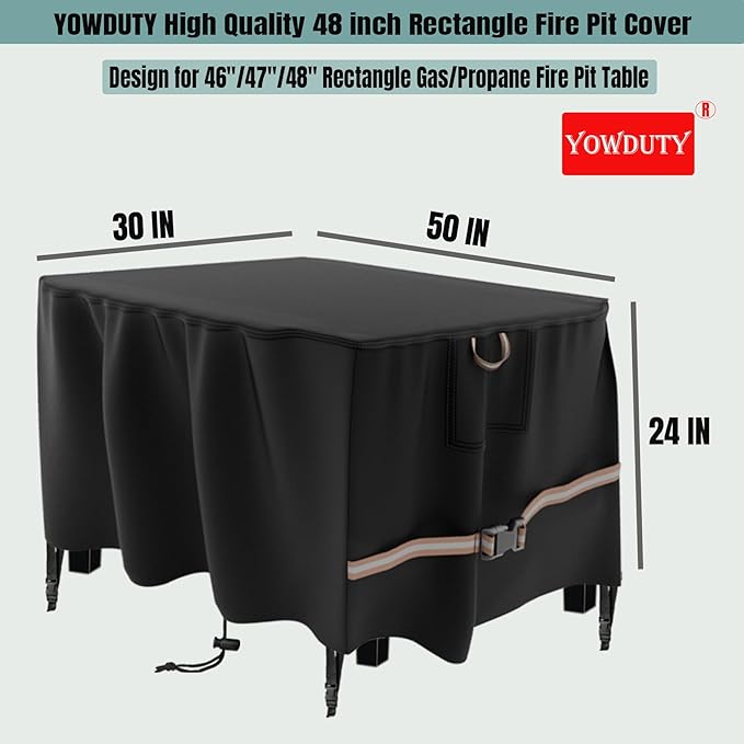 Rectangular Propane Gas Fire Pit Table Cover 48x28x24 In, Waterproof Heavy Duty 600D Rectangle Outdoor Fireplace Cover 48 In, All-weather Protection For Patio Firepit Table 45-48 In