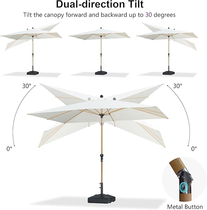 PURPLE LEAF 6' x 9' Patio Umbrella with Base Market Umbrella Rectangular Outdoor Umbrella with Push Button Tilt & Crank and 8 Ribs Aluminum Table Umbrella for Pool Backyard Beach, Cream
