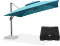 PURPLE LEAF 12ft Patio Umbrella with Base Large Outdoor Square Umbrella Deluxe Hanging Double Top Cantilever Offset Market Umbrella Windproof Garden Umbrella Turquoise Blue