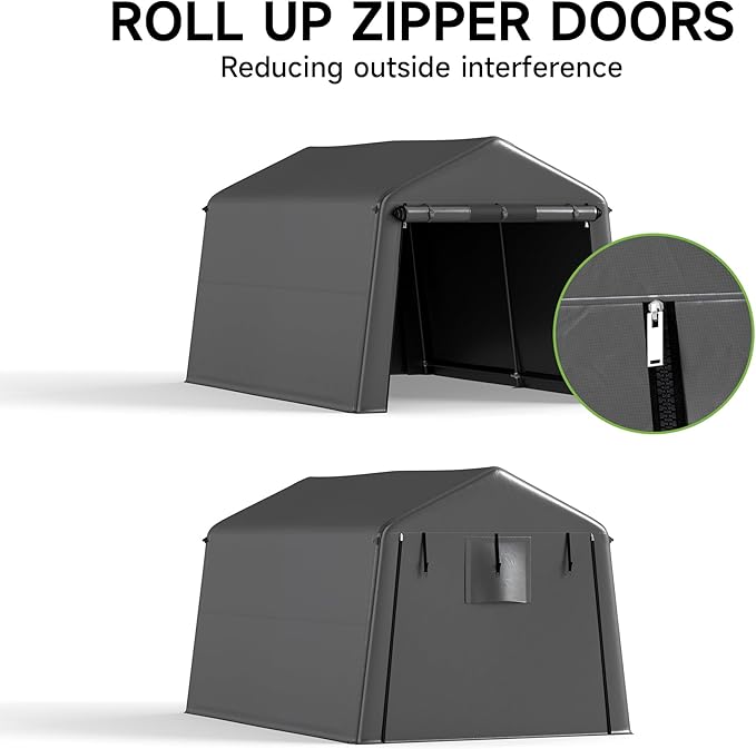 Real Relax Outdoor 7x12 ft Steel Metal Carport Shelter for Motorcycle, ATV & Garden Tools, Waterproof with 2 Roll-Up Doors & Vents