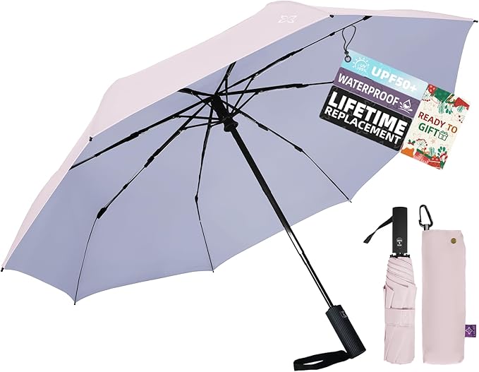 UV Travel Umbrella for Sun Protection & Rain, Compact Windproof Folding, Refined craftsmanship, Auto Open/Close, 43" Canopy with color coating, UPF 100+ UV Blocking, TSA Approved