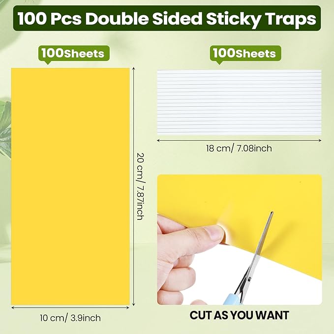Qualirey 100 Pcs 7.87 x 3.9 Inch Sticky Traps for Plant Double Sided Sticky Trap for Gnats with Twist Ties Fly Traps for Fruit Insect Fungus Bugs Indoor Outdoor(Yellow)
