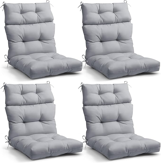 EAGLE PEAK Tufted Outdoor/Indoor High Back Patio Chair Cushions, Set of 4, 46'' x 22'', Light Gray