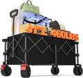 41" L Collapsible Large Wagon Cart Foldable, 460LB Weight Capacity 220L Heavy Duty Folding Beach Wagons with Big All-Terrain Wheels, Utility Carts for Camping, Garden, Shopping, Sports, Black