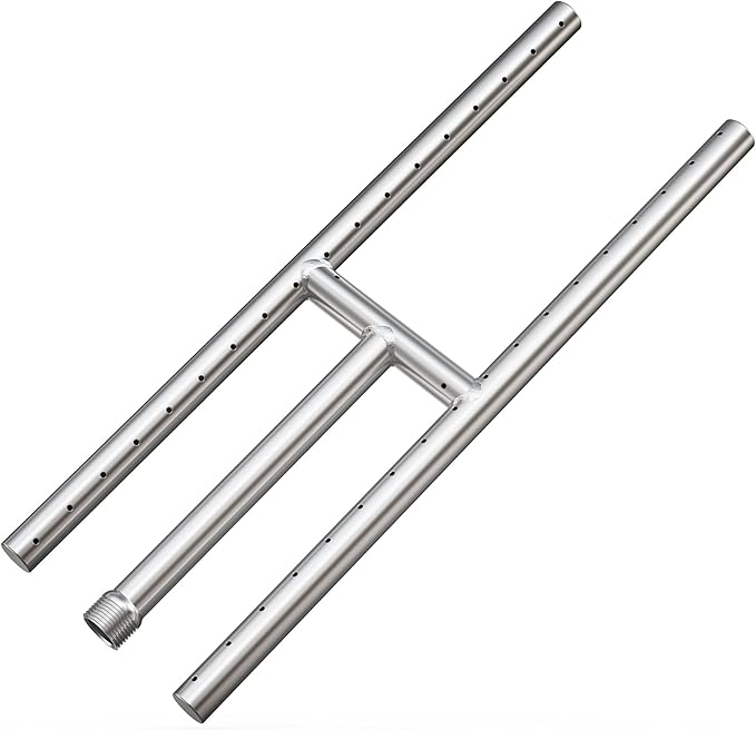 Onlyfire Stainless Steel Fireplace H-Burner for Natural Gas & Propane Fire Pit and Fireplace, 18 x 6 Inch Rectangular DIY Firepit H Burner for Indoor and Outdoor, BTU Max 90,000