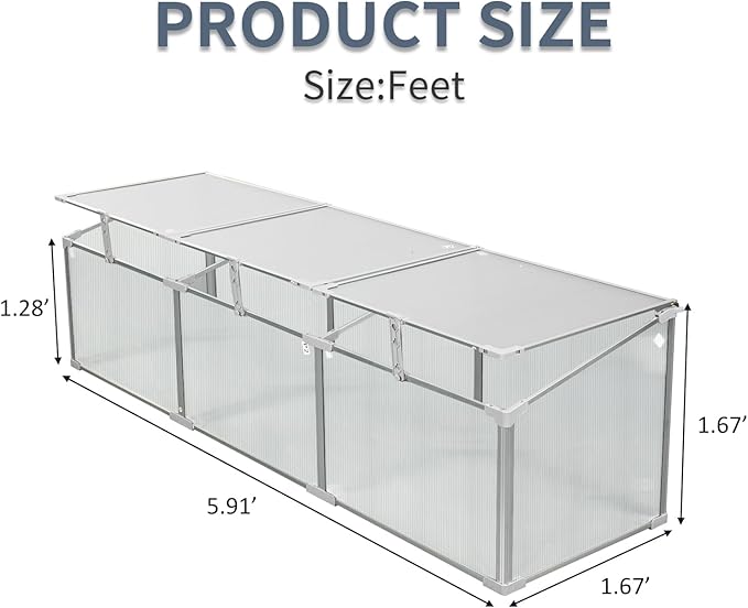 6×1.6 FT Polycarbonate Mini Greenhouse for Outdoors Winter Use, Portable Raised Cold Frame Green House with Openable Top, Aluminum Frame Small Greenhouse for Herbs Flowers Vegetables, Silver