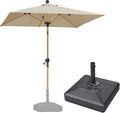PURPLE LEAF 6.5' x 6.5' Patio Umbrella with Base Square Outdoor Table Umbrella Market Umbrella with Push Button Tilt & Crank and 8 Ribs Aluminum Outdoor Umbrella for Pool Backyard Beach, Beige