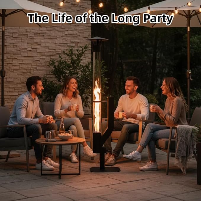 Outdoor Wood Pellet Patio Heater for Outdoor, Stainless Steel Fire Pit with Rain Cap, 2-Hour Burn Time for Backyard, Deck, Camping, Matte Black