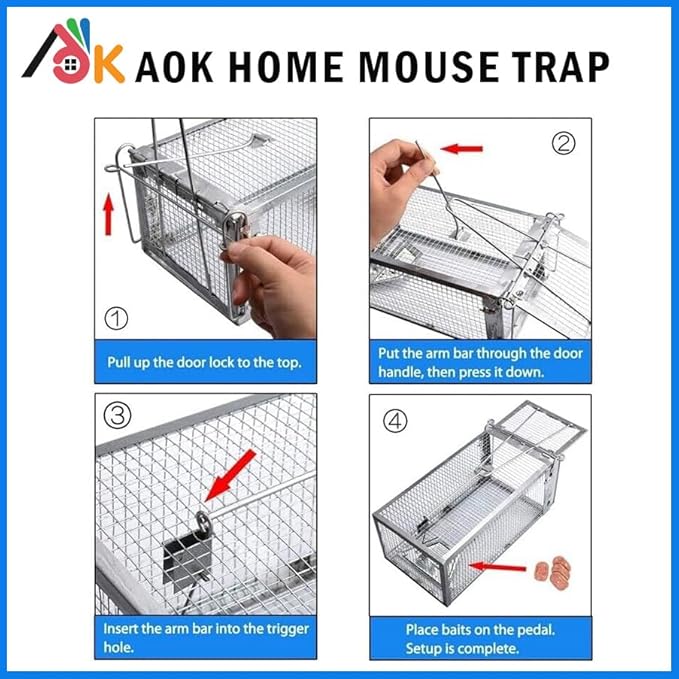 AOK Home Live Humane Cage Trap for Squirrel Mouse Rat Mice Rodent Animal Catcher for Indoor and Outdoor Small Animal 11x5.5x4.5 inch