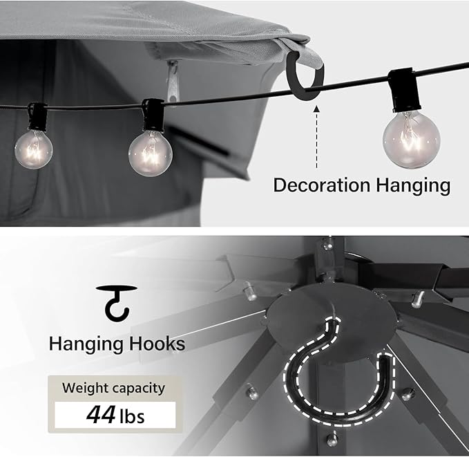 LAUSAINT HOME Outdoor Patio Gazebo 8'x8' with Expansion Bolts, Heavy Duty Party Tent & Shelter with Double Roofs, Mosquito Nettings and Privacy Screens for Backyard (Grey)