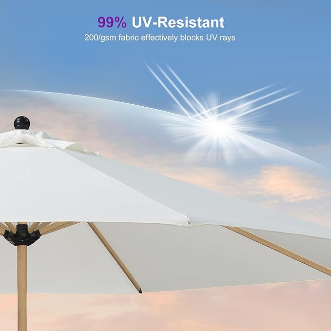 PURPLE LEAF 11 Feet Patio Umbrella with Base Outdoor Umbrella Round Market Umbrella with Crank & 8 Ribs Commercial Aluminum Table Umbrella for Outdoor Garden, Cream
