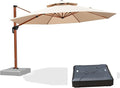 PURPLE LEAF Cantilever Umbrella with Base Outdoor Round Umbrellas Large Cantilever Umbrella Windproof Offset Heavy Duty Sun Umbrellas for Garden Deck Pool Patio, 13ft Beige