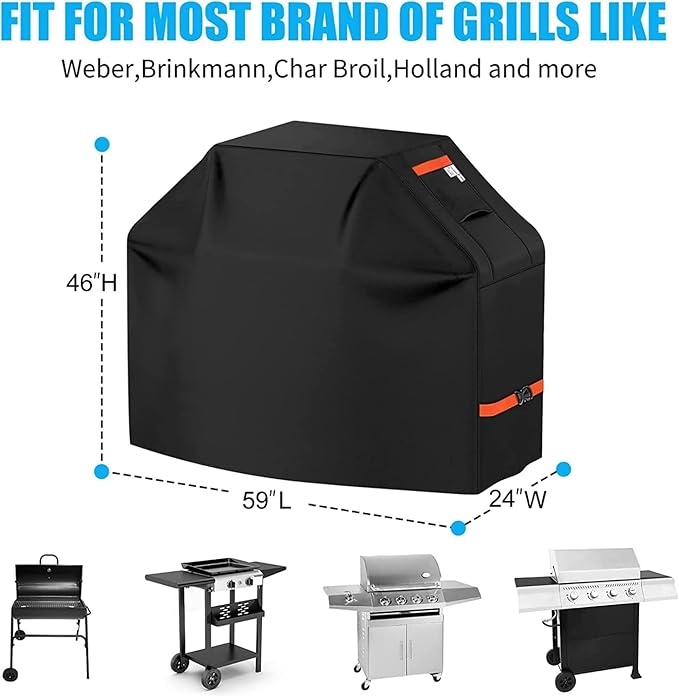 59" Grill Cover BBQ Gas Grill Cover for Outdoor Grills Thick Heavy Duty Covers All Weather Protection Griddle Covers for Weber, Genesis, Charbroil, Black
