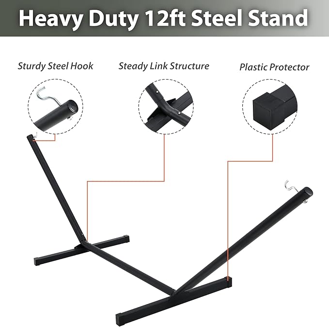 Homgava Two Person Hammock with Stand for Outside Heavy Duty, Outdoor Patio Hammock with Portable Steel Stand, Large Double Hammocks,480lbs Capacity.(Middle Grey)