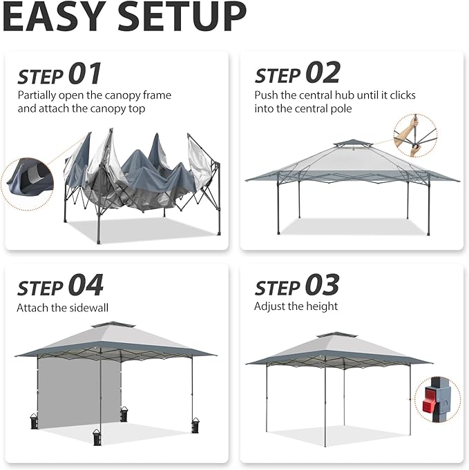 EAGLE PEAK 13x13 Pop up Canopy Tent w/One Wall, Instant Canopy Easy Set up Folding Shelter w/One Privacy Curtain, 169 Square Feet Sun Shade, Light Gray