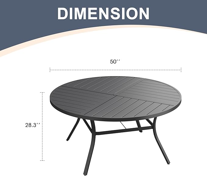 VICLLAX Round Patio Dining Table, 6 Person Metal Outdoor Dining Table with Umbrella Hole and Storage Shelf for Garden Lawn Deck, 50" Black