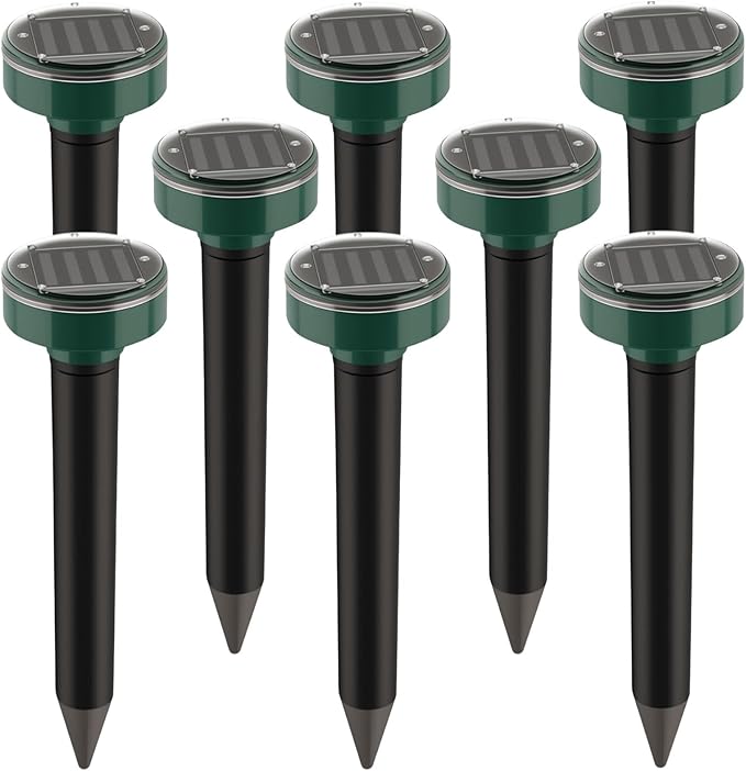 8 Pack Mole Repellent Solar Powered, Snake Repellent Outdoor for Yard, Ultrasonic Deterrent Stakes for Mole, Vole, Gopher, Groundhog, Chipmunk, Waterproof Armadillo Repeller for Lawns Garden