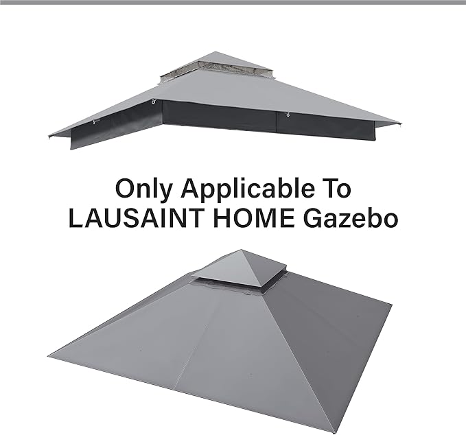 LAUSAINT HOME Gazebo Replacement Canopy Top and Privacy Curtain 8'x8' for Backyard, Garden, Lawn, Smoke Gray (Smoke Grey, 8'x8')