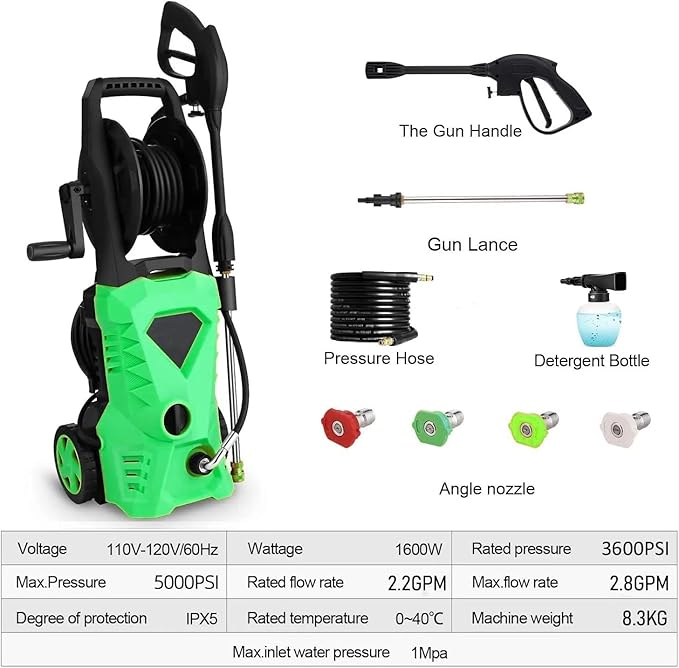 Imdot 5000PSI Eectric Pressure Washer 2025 2.8GPM High Power Washer with 4 Pressure Nozzle and Soap Bottle for Home, Car Washing, Fence Cleaning, Patio (Light Green)