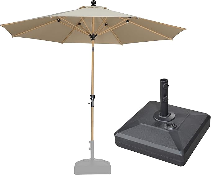 PURPLE LEAF 8 Feet Market Umbrella with Base Patio Umbrella Round Outdoor Table Umbrella with Push Button Tilt & Crank and 8 Ribs Aluminum Outdoor Umbrella for Garden Deck Balcony, Beige
