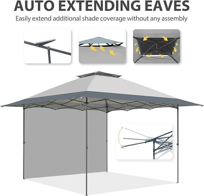 EAGLE PEAK 13x13 Pop up Canopy Tent w/One Wall, Instant Canopy Easy Set up Folding Shelter w/One Privacy Curtain, 169 Square Feet Sun Shade, Light Gray