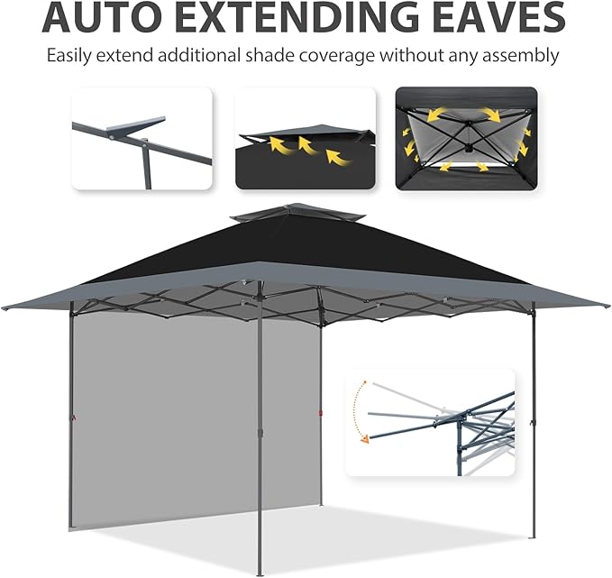 EAGLE PEAK 13x13 Pop up Canopy Tent w/One Wall, Instant Canopy Easy Set up Folding Shelter w/One Privacy Curtain, 169 Square Feet Sun Shade, Black/Gray