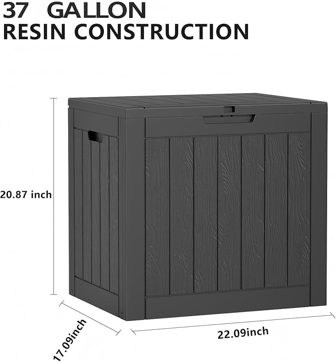 37 Gallon Deck Box Large Outdoor Storage for Patio Furniture,Outdoor Cushions,Garden Tools and Pool Supplies,Waterproof,Resin,Lockable(Black)