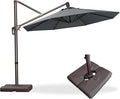 PURPLE LEAF 10FT Cantilever Patio Umbrella with Base Included Round Umbrella with 360° Rotation Aluminum Outdoor Offset Hanging Umbrella for Patio Pool, Deep Grey