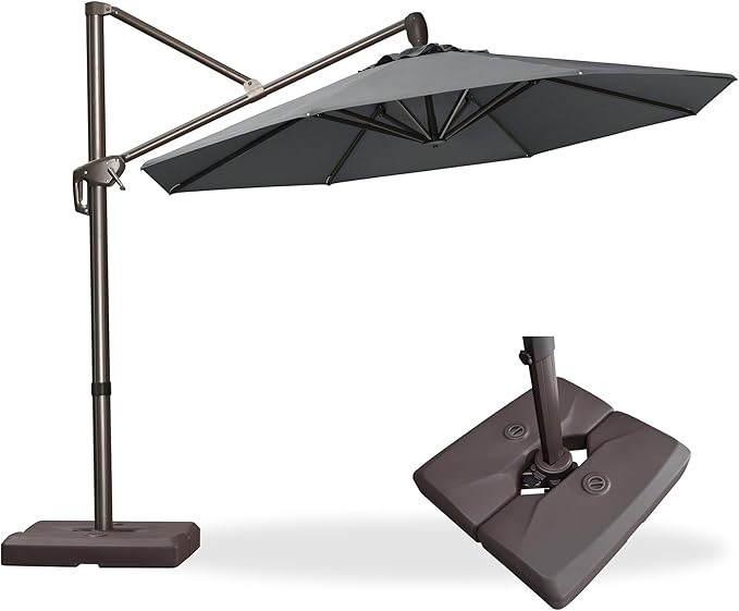 PURPLE LEAF 10FT Cantilever Patio Umbrella with Base Included Round Umbrella with 360° Rotation Aluminum Outdoor Offset Hanging Umbrella for Patio Pool, Deep Grey