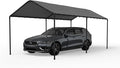 Carport, 10‘ x 20’ Heavy Duty Portable Garage All-Season Car Canopy, Outdoor Garage Boat Shelter Carport Canopy Party Tent w/Water-Resistant Tarp for Backyard (Grey, 10' x 20' /no Side)