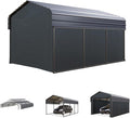 MFSTUDIO Carport 10x15 ft, Outdoor Heavy Duty Carports with Sidewalls, Metal Shed Canopy Shelters Garage Shelter Shade Car Ports with Galvanized Roof for Cars, Truck and Boats