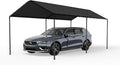 Carport, 10‘ x 20’ Heavy Duty Portable Garage All-Season Car Canopy, Outdoor Garage Boat Shelter Carport Canopy Party Tent w/Water-Resistant Tarp for Backyard (Black, 10' x 20' /no Side)