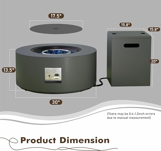 30" Round Propane Fire Pit Table - 50K BTU with Lid, Rocks Tank Storage and Cover - Round Gas Fire Pits for Outside Patio - Outdoor Table with Firepit (Gray/RGB Light, 30" Round)