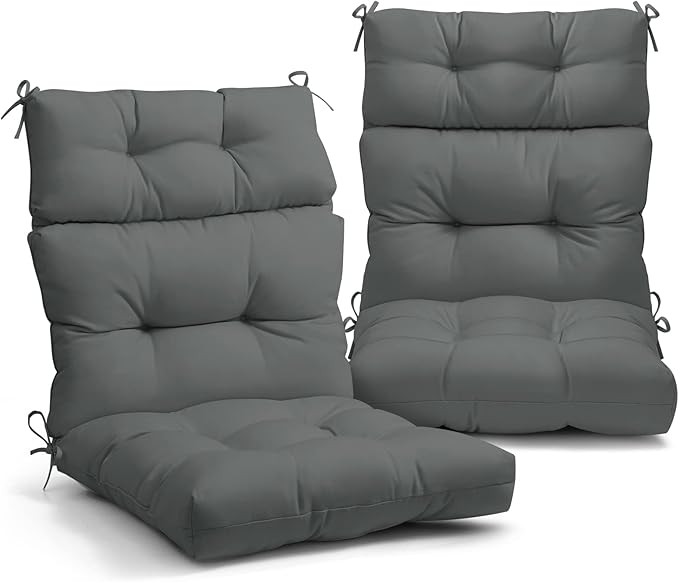 EAGLE PEAK Tufted Outdoor/Indoor High Back Patio Chair Cushions, Set of 2, 46'' x 22'', Gray