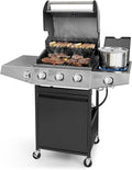 Lyromix 3 Burners Gas Grill with Side Burner, Propane Grill with Wheels and Storage, Outdoor Gas BBQ with Oil Tray and Thermometer for Patio and Party, 37000 BTU
