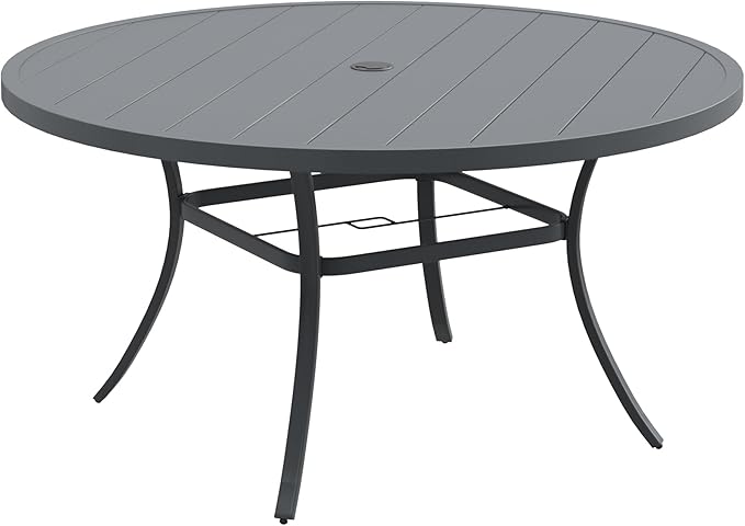DIFY Patio Round Dining Table, 53" All Weather Round Outdoor Table with 1.57" Umbrella Hole for 8 Person, Perfect for Yard, Balcony and Lawn, Grey