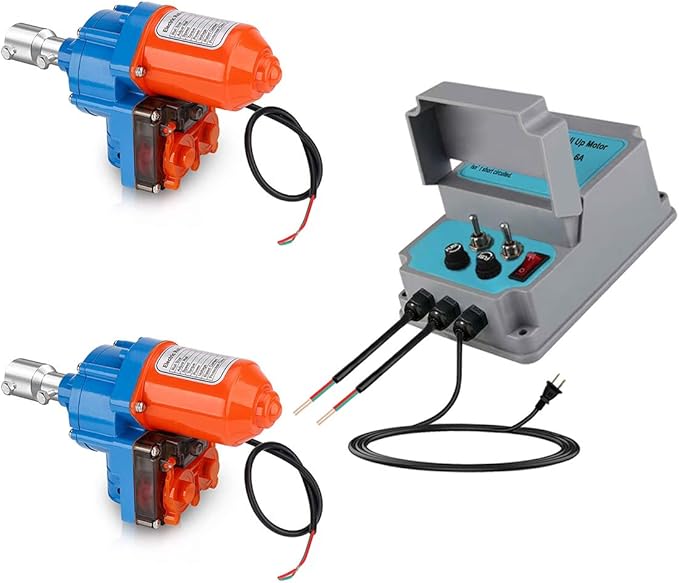 UYGALAXY Greenhouse Film Roll Up Motors with Limit Switch (2 Packs) + Transformer Controller Joint Box (AC110V to DC24V) for Greenhouse Ventilation,Automatic Venting