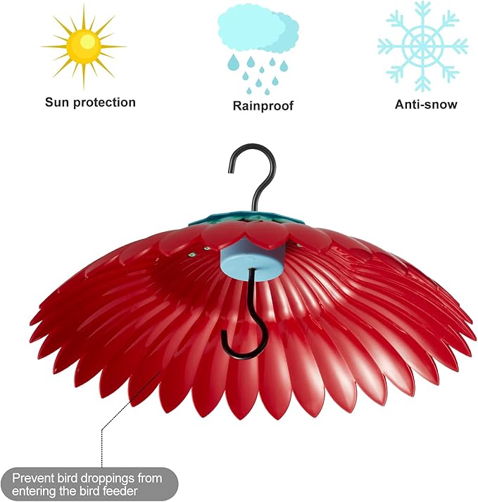 Beserie Bird Feeder Weather Guard Dome Cover Red Rain Shade for Hummingbird Feeders Built-in Moat Proof, Easy to Install 11inch