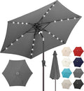FLAME&SHADE 7.5 ft Solar Powered Outdoor Market Patio Table Umbrella with LED Lights and Tilt, Anthracite