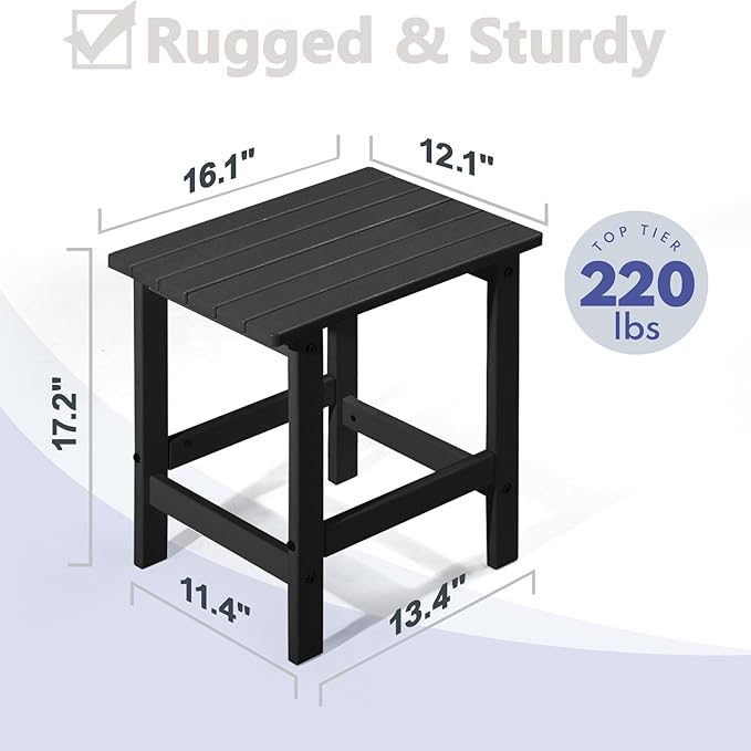 PASAMIC Adirondack Square Outdoor Side Table, HDPE Small Outdoor Table, Patio End Table for Patio, Pool, Backyard, Weather-Resistant (Black)