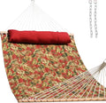 Lazy Daze Hammocks 12FT Quilted Fabric Hammock with Soft Pillow, Double 2 Person Tree Hammock with Spreader Bar for Outside Patio Poolside Backyard Beach, 450 lbs Capacity, Red Leaf