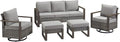 Rilyson Outdoor Wicker Patio Furniture Set - 5 Piece Patio Conversation Set with 2 Wicker Swivel Rocker Chairs,2 Rattan Ottoman and 1 Couch,Thick Cushions,Deep Seating,Wide Armrest(Mixed Grey/Grey)