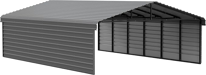 Arrow Carports Galvanized Steel Carport, with 2-Sided Enclosure, Compact Car Metal Carport Kit, 20' x 29' x 9', Charcoal