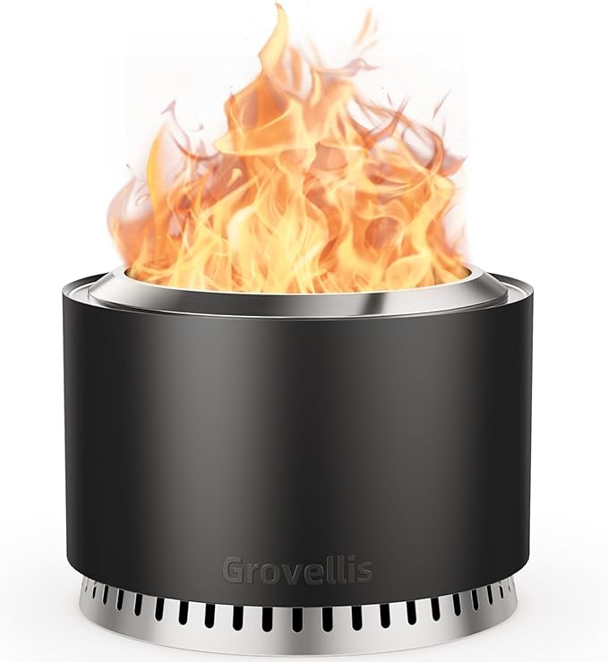 27 inch Smokeless Fire Pit with Waterproof Cover, Stainless Steel Outdoor Smokeless Firepit, Wood Burning Fire Pits for Camping, Bonfire,Low Smoke Firepit for Outside
