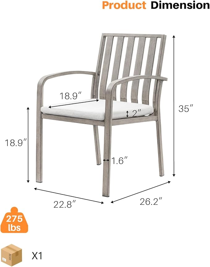 SEEHILL Patio Dining Chairs Set of 2, Aluminum Outdoor Dining Chairs with Thick Cushions, Deep Seating Outdoor Patio Chairs for Table, Sturdy Patio Furniture for Deck, Balcony, Garden, Limed Oak